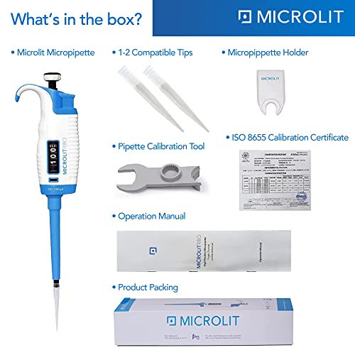MICROLIT Single-Channel Pipettes with Adjustable Volume, Accurate and Calibrated Micropipette Ergonomic Design for 10-100ul Liquid Capacity, Compatible with 200ul Pipette Tips - size: 10-100ul, style: Single-Channel