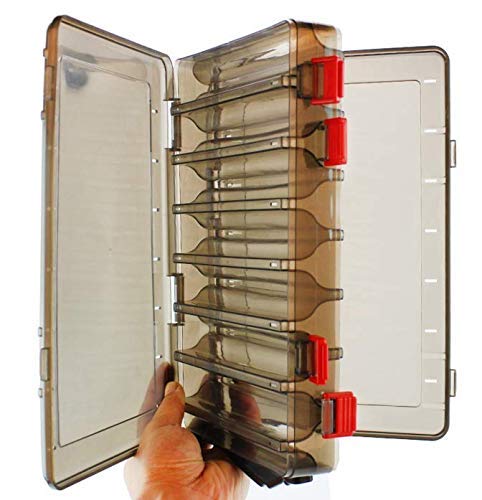 Double-Sided Fishing Lure Hook Tackle Box Visible Hard Plastic Clear Fishing Lure Bait Squid Jig Minnows Hooks Accessory Storage Case Container (Brown 14 Slots) - color: Brown-14 Slots