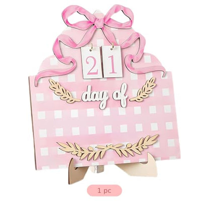 Wooden Eid Advent Calendar with Holder, Reusable Ramadan Countdown, Water Color Bows, Table Home Decor