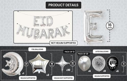 Eid Mubarak Balloons Banner - Huge, Pack of 44, Eid Decorations for Home. Eid Balloons for Eid Mubarak Decorations , Eid Mubarak Latex Balloons ,Eid Mubarak Banner, Eid Al Fitr Decorations