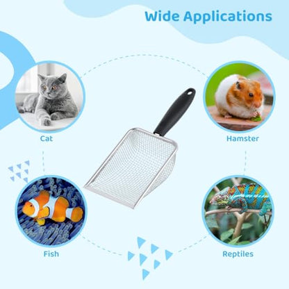 Litter Box Scoop for Sand Bedding, Metal Sand Shovel Sifter, 4-Pack Stainless Steel Sand Shovels Sifters, Fine Mesh Sifting Shovels, Reptile Substrate Sand Shovel Sifter