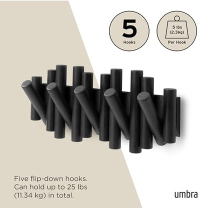 Umbra Picket Coat Rack, Wall Mount 5 Flip-Down Coat Hooks, Black - color: Black, size: 5-Hook