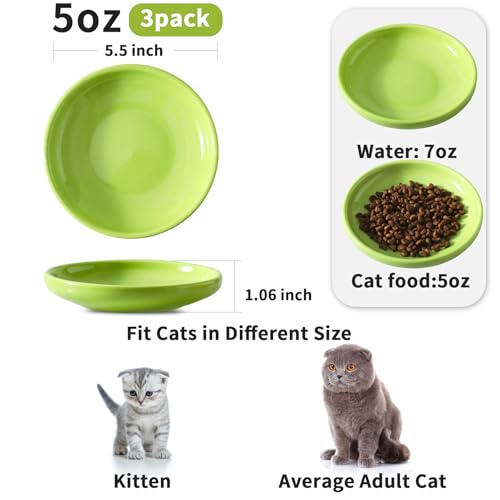 3 PCS Ceramic Cat Bowls, 5.5 in Pet Food Bowl Cat Dishes for Food and Water, Small Dog Dish(Green) - color: Green