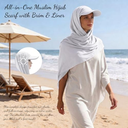 ZLYC Women Muslim Hijab Scarf with Visor Built-in Undercap Sun Protection Headwrap - color: Solid White