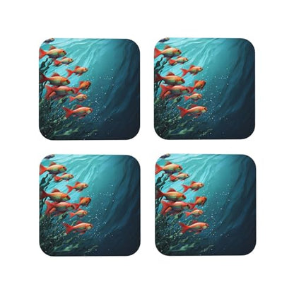 Drink Coasters Set of 4 Leather Coasters for Drinks Fish Aquarium Round Cup Mat Pad Easy Clean Bar Coasters Heat Resistant Funny Cup Coasters for Tabletop Protection,4 Inches - color: Square