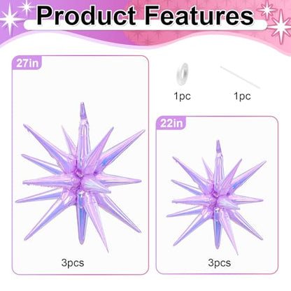 9Pcs Iridescent Purple Star Balloons, Spike Foil Balloons Kpop Decor - color: Iridescent Purple