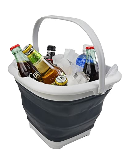 SAMMART 8.5L (2.2 Gallon) Collapsible Square Handy Bucket/Foldable SquareWater Pail/Portable Tub with Handle. Size 31x31cm (Grey/Slate Grey, 1) - color: Grey/Slate Grey