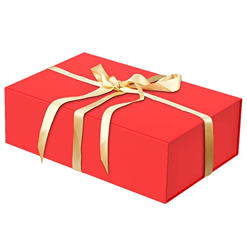 HavrePac Luxury Large Gift Box 13.8"x9"x4.3" Storage Box Ribbon Magnetic Closure for Luxury Packaging Box for Valentine's Day,Mother's Day, Birthdays, Bridal Gifts,Weddings - color: Red, size: 1 Count (Pack of 1)
