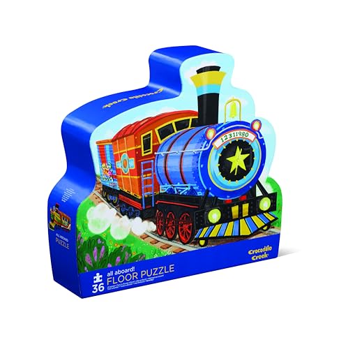 Crocodile Creek 36-Piece Jigsaw Floor Puzzle - Fun Floor Puzzles for Kids Ages 3-5 - Heavy-Duty Shaped Box for Storage - All Aboard - 24" W x 18" H Finished - color: All Aboard