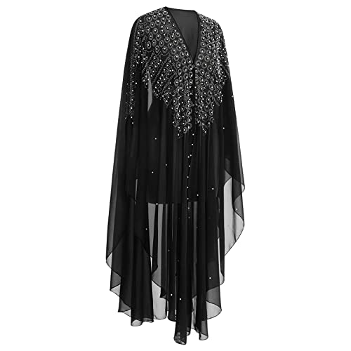 OBEEII Muslim Dress for Women Loose Batwing Sleeved Hooded Beaded Embroidery Long Abaya Dress Kaftan Abayas Islamic Robe - color: Bs04