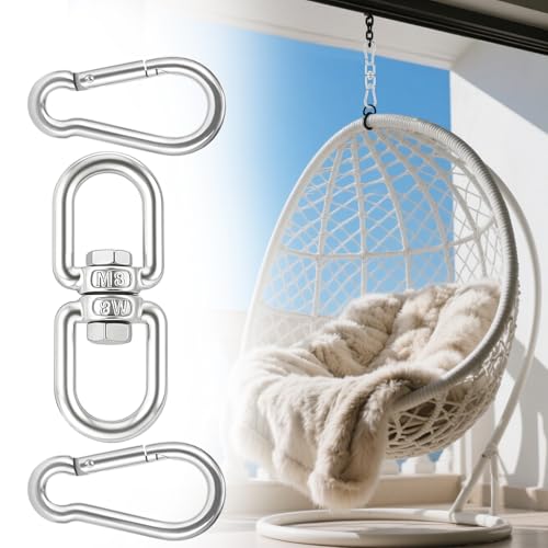 Swing Swivel, Heavy Duty 304-Stainless Steel Swivel Ring, Double Ended Eye Hook with Snap Hooks, Rotating Carabiner Swing Spinner Hanger for Web Tree (Silver, M8 x 1Pack) - color: Silver