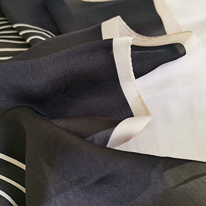 FONYVE Silk Feeling Scarf Medium Square Satin Head Scarf for Women 27.5 × 27.5 inches - color: 07 Stripe Black