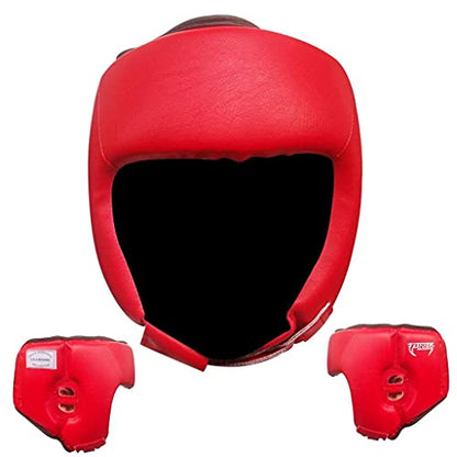 Ultimate - Pro Training Head Guard - Open Face - Boxing MMA Muay Thai Training - color: Red, size: Small-Medium