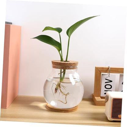 TOYANDONA Desktop Hydroponic Glass Fish Bowl with Lid and Mat Small Betta Fish Tank for Aquatic Plants Terrarium Vase for Home Office Decor