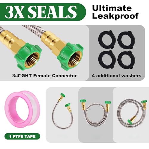 Female to Female Short Garden Hose Adapter 8FT,Hose Reel Connecting Hose | Stainless Steel Leader Hose Connector for Hose Reel,Flexible,Kink-Free & No Leak Outdoor Water Pipe Extension - size: 8FT