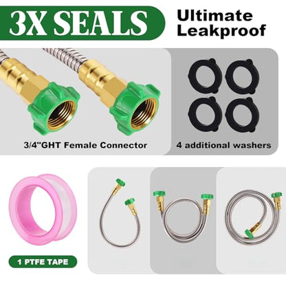 Female to Female Short Garden Hose Adapter 8FT,Hose Reel Connecting Hose | Stainless Steel Leader Hose Connector for Hose Reel,Flexible,Kink-Free & No Leak Outdoor Water Pipe Extension - size: 8FT