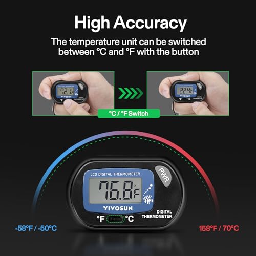 VIVOSUN 2-Pack LCD Digital Aquarium Thermometer Fish Tank Water Terrarium Temperature with Suction Cup for Turtle - size: 2 packs