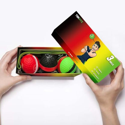 TEKXYZ® Classic Boxing Reflex Ball Pack with App - 3 Balls, 1 Band | Includes the full 2-ball pack & App features + 1 green BOXERS ball: harder, faster, max punch feedback.