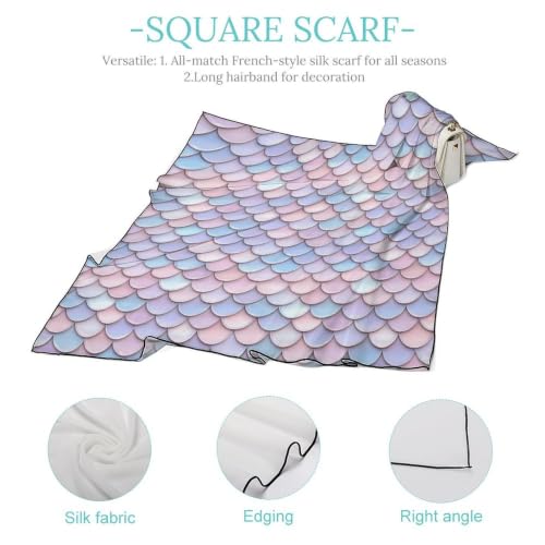 Women’s Square Scarf 27"x27", Lightweight Chiffon Satin Feel Fashion Scarf for Neck Hair Band Head Wrap Bag Accessory - color: Pastel Fish Scale