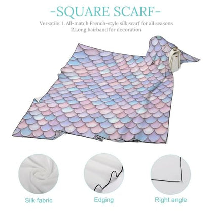 Women’s Square Scarf 27"x27", Lightweight Chiffon Satin Feel Fashion Scarf for Neck Hair Band Head Wrap Bag Accessory - color: Pastel Fish Scale