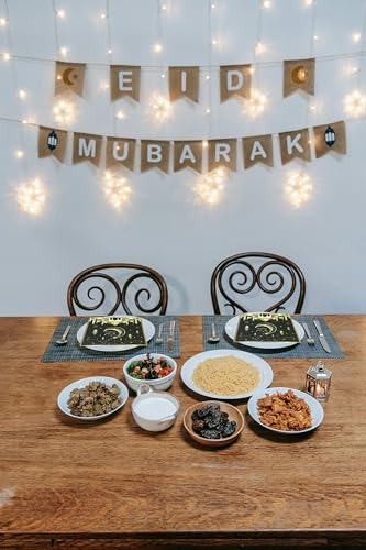 24 Pcs Ramadan and Eid Crescent Moon Party Napkins Ramadan Kareem Eid Mubarak Disposable Napkins, Arabic Design Themed Paper Napkins for Eid Al-Fitr Party Decorations, 6.5" 2-Ply(Black)