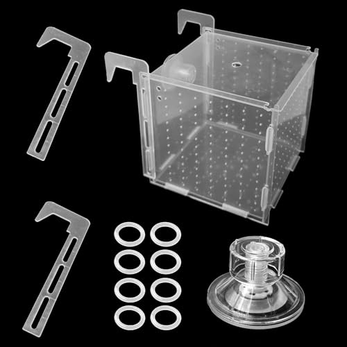4.7 x 4.7 x 4.7 inch Acrylic Fish Breeding Box, Transparent Isolation Hatchery Incubator with Suction Cups for Guppy Shrimp Small Baby Fishes Aquarium Nursery Tank - size: 4.7 x 4.7 x 4.7inch