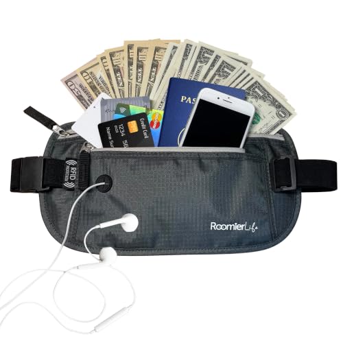 RFID Blocking Passport Holder Travel Pouch for Men & Women - Hidden Money Belt with Anti-Theft Locking Zipper, Slim Waterproof Waist Wallet for Cash, Credit Cards, Passport & Travel Documents, Grey - color: Grey