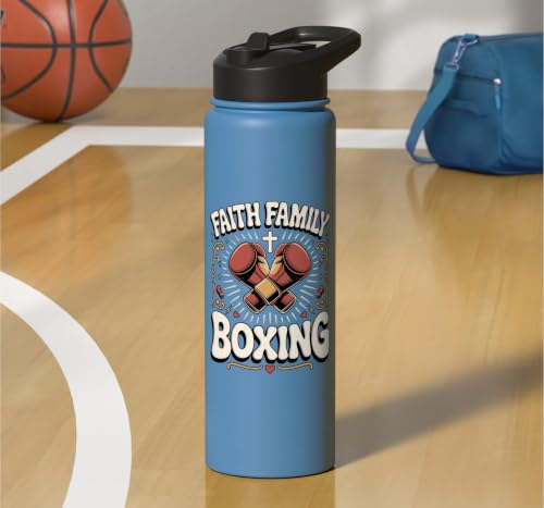 Faith Family Boxing Boxer Fighter Combat Sport Stainless Steel Insulated Water Bottle - color: Light Blue