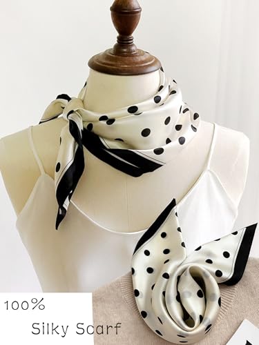 Dailyacc Hair Bandanas Scarf For Women Lightweight Fashion Neck Silk Satin Head Scarves For Sleeping Handbags Scarf - color: 9-white Spot/27.5*27.5in