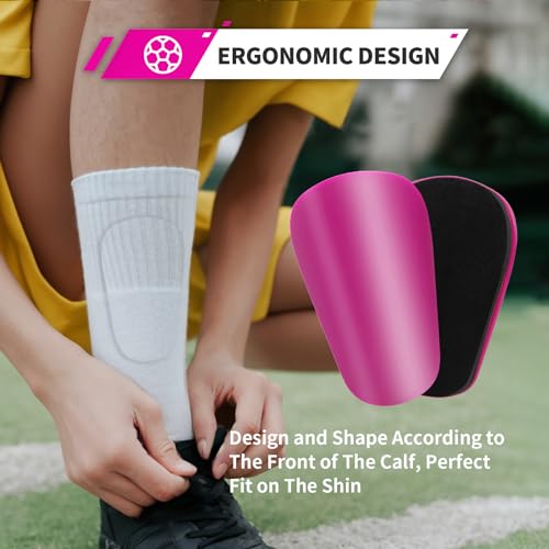 Extra Mini Soccer Shin Guards for Toddler, Kids, Youth & Adults | Ultra Lightweight Insert Small Shin Pads, Boys Girls Men Women, Shock-Absorbing Protection, 3.7×2.4 In, Training & Matches - color: Pink