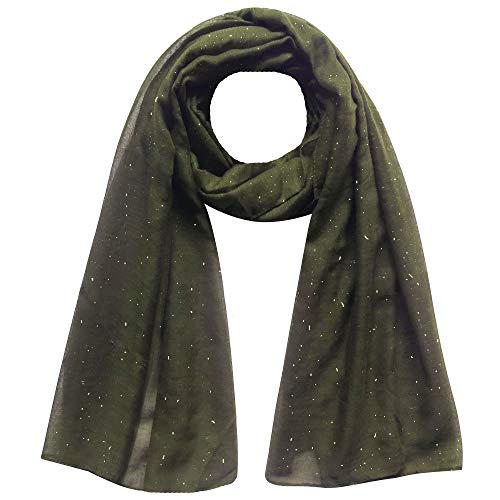 Lina & Lily Solid Shimmer Sparkle Glitters Sheer Maxi Shawl Scarf Hijab Lightweight - color: #24 Dark Olive