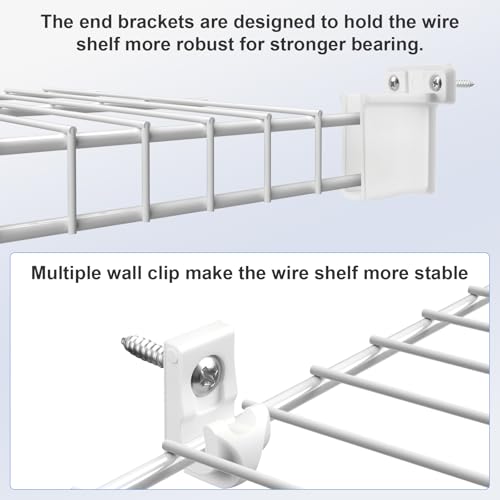 12 Inch Wire Shelf Brackets Set, 4 Pack Metal White Closet Support Bracket with End Brackets & Clips for Wire Shelving Wall Bracket Installation, Support Wire Closet Shelves Racks(4 Pack) - size: 4 Pack
