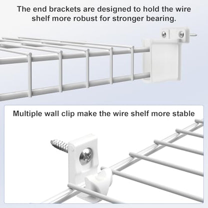 12 Inch Wire Shelf Brackets Set, 4 Pack Metal White Closet Support Bracket with End Brackets & Clips for Wire Shelving Wall Bracket Installation, Support Wire Closet Shelves Racks(4 Pack) - size: 4 Pack