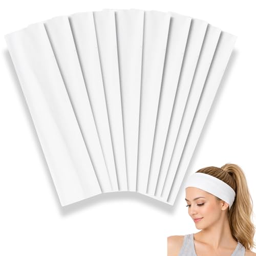 Styla Hair Headbands for Women Stretch Fashion Head Bands 10 Pack Non-Slip Head Wraps Great for Spa, Sports, Yoga, Pilates, Running, Gym Headband, Workouts (White) - color: White