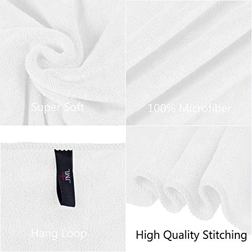 JML Microfiber Bath Towels Set, 6 Pack (30" x 60") | Hanging Loop, Soft, Extra Absorbent, Quick Dry as Spa, Sauna, Salon Hair Wrap - color: Microfiber White, size: 6 Pack (30 in x 60 in)