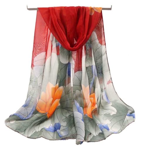 Xyueanlo Women's Chiffon Scarf Lightweight Scarves Fashion Elegant Floral Print Scarfs Shawls - color: Green