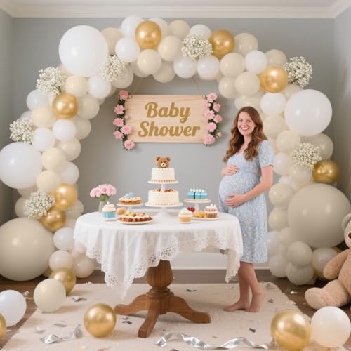 White Sand Gold Balloons Garland Arch Kit,156PCS White Nude Balloons with Metallic Chrome Gold Latex Balloons for Boho Wedding Baby Bridal Shower Engagement Anniversary Birthday Decorations Backdrop