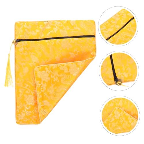 Didiseaon Silk Crafted Bible Bag Buddhist Religious Texts Holder Quran Cover Case Book Wrapping Cloth 20x25cm Yellow Prayer Bag