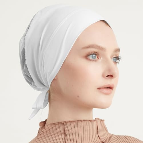 Modefa Premium Underscarf | Islamic Women's Hijab Bonnet Cap for Muslim Woman | Cotton Tie Back Airy - color: White