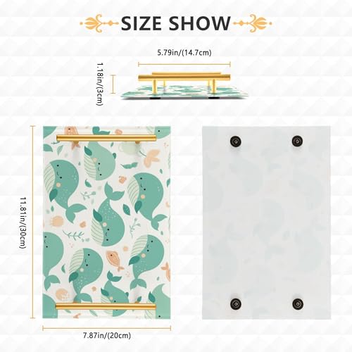 Bathroom Vanity Tray Counter Organizer, Turquoise Whales and Small Fish Pattern Decorative Tray with Handles Countertop Storage for Bathroom Bedroom Kitchen Home Farmhouse