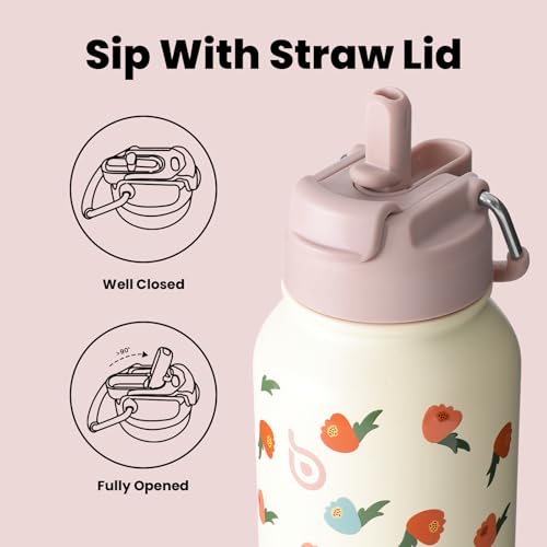 BOTTLE BOTTLE 32oz Insulated Water Bottle with Pill Box | Stainless Steel,Sport Water Bottle, with Straw Dual-use Lid and Pill Box, Design for Gym - color: buds rain