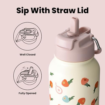 BOTTLE BOTTLE 32oz Insulated Water Bottle with Pill Box | Stainless Steel,Sport Water Bottle, with Straw Dual-use Lid and Pill Box, Design for Gym - color: buds rain