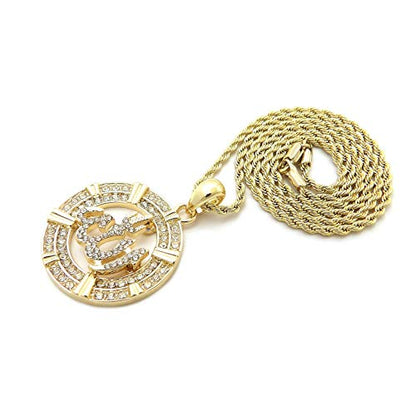 SJ Iced Arabic Allah Pendant 2mm Various Rope Chain Hip Hop Necklace XZ379RC - color: Gold 24"