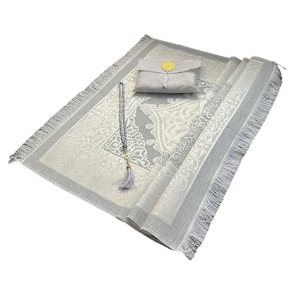 Muslim Prayer Rug and Beads with Elegant Slub Fabric Bag | Janamaz | Sajadah | Soft Islamic Prayer Rug | Islamic & Mawlid Gifts | Prayer Carpet Mat, Taffeta Fabric (Grey, 8 Sets) - color: Grey, size: 8 Sets