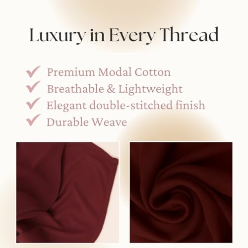 Premium Breathable Modal Cotton Hijab for Women, Lightweight, Non-Slip, Soft & Elegant Scarf for Everyday Wear - color: Wine Burgundy