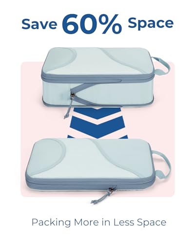 Bagsmart Compression Packing Cubes, Travel Bag Cruise Ship Essentials - color: Light Blue, size: 6 Set