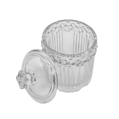 2 Pack Glass Qtip Holder Canisters with Lids, Crystal Clear Apothecary Jars for Cotton Balls, Swabs, Floss, Candy & Makeup Pads, Bathroom Vanity Organizers & Beauty Storage(Clear)