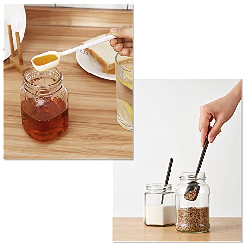 EIKS 4-Pcs Long Handle Scoop Measuring Spoons, Work Well for Deep Jars | For Dry and Liquid Ingredients, Coffee bean, Salts, Sugar, Syrup Honey, Apply for Kitchen Cooking Baking