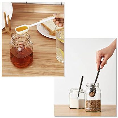 EIKS 4-Pcs Long Handle Scoop Measuring Spoons, Work Well for Deep Jars | For Dry and Liquid Ingredients, Coffee bean, Salts, Sugar, Syrup Honey, Apply for Kitchen Cooking Baking