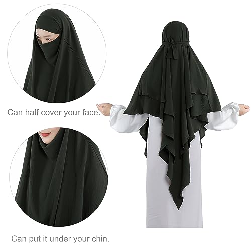 Khalat Muslim Prayer Hijab - 2 Layers Soft Breathable Islamic Dubai Women's Instant Long Hijab - color: Army Green